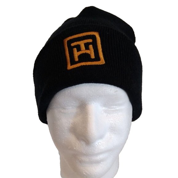 Yupoons Sports Beanie Cap Hat One Size Black with Gold Logo Double Knit Hat Cap - Picture 1 of 5